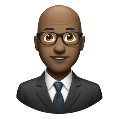 black business man with glasses, shadow bald hair.. small gray shadow beard. round h sticker