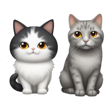 A black, great and white long hair chubby cat next to a slimmer mostly white short hair cat with some orange spots sticker