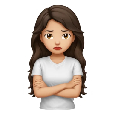 Hispanic light tan girl with long dark wavy hair with arms folded and pouting sticker