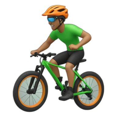 mountain biker with a green bicycle, black pants, and orange t-shirt, running at high speed sticker