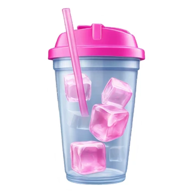 Realistic plastic cup and lid with Transluscent pink soda and large ice cubes inside and straw through the top of the lid. sticker