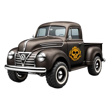 1:10 off-road lcg smoking rusting Basher style Wednesday Adam’s 1954 blackened tarnished hotrod rat rod streamlined anime VW zombie extended cab rc bulging pickup (extra wide low-profile pin tires chrome wheels with fenders) sticker