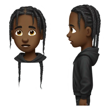 A black kid with Travis Scott braids and has more of a middle skin tone and is wearing a black hoodie and gray pants and black shorts wwho just got rejected  sticker