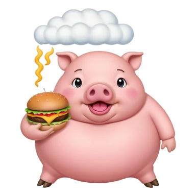 fat obese pig eating burger with fart cloud surrounding around it sticker