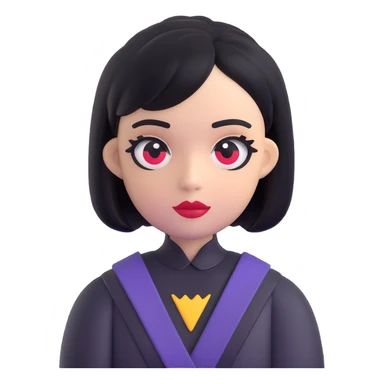 Create a Samsung Sam 3D emoji in Microsoft Fluent style with black bob haircut and gothic makeup, transparent background. sticker