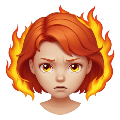 Red head girl frowning and on fire sticker