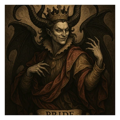 pride represented as a character or symbol inspired by the seven deadly sins, third distinct visual interpretation sticker