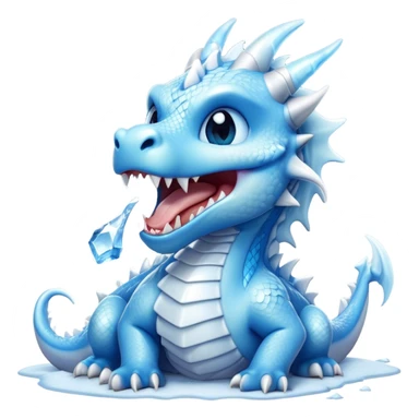 Cinematic Cute Yawning Beautiful Ice Dragon Portrait Emoji, Head tilted slightly with a dramatic, wide-open yawn, revealing a softly crystalline body with subtly drooping, frost-laden scales in cool blues and silvery hues, each detail rendered with natural icy finesse; high shine, relaxed yet elegant, styled with a dash of enchanted winter charm, soft glowing outline, capturing the essence of a sleepy yet graceful ice drake ready to stretch out and melt into a serene, frozen slumber! sticker