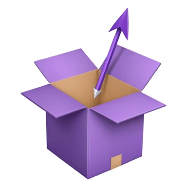 Purple cardboard box with arrow point upward sticker