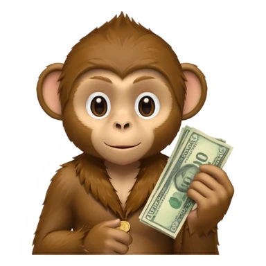 monkey holding money on sholdure sticker