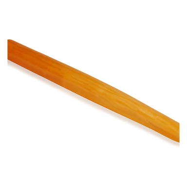 Create a full-size pool cue stick viewed from above in the exact retro 90's toy style as the orange fish reference. The cue stick should have natural wood colors, be partially transparent, soft plastic, soft and squishy texture, some cloudiness, a bit shiny, highly detailed, appealing, no eyes, no tape, and no background. The shape and proportions should match the reference pool cue stick image. sticker
