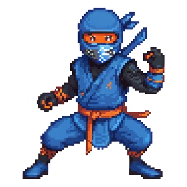 masked ninja with blue costume in dynamic pose sticker