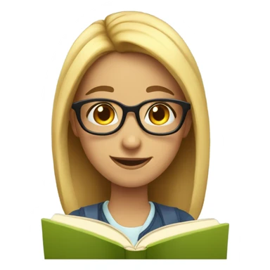 Nerd smiling girl emoji reading a book sticker