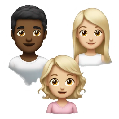White mom black and blonde hair Hispanic father short black hair white two year old girl brown hair with bangs white one year old  boy  sticker