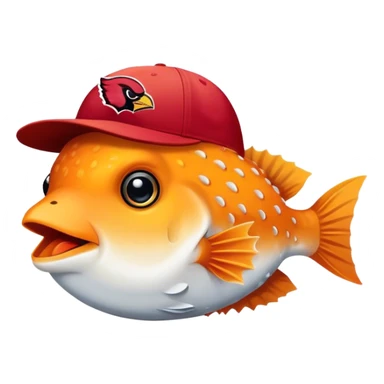 All Orange Blowfish facing forward With an Arizona Cardinals Hat sticker