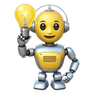 “A happy robot emoji holding a light bulb.” sticker