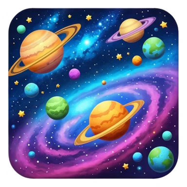 Cosmic galaxy with colorful nebulae, planets, stars, glowing cosmic dust, cinematic 8K sticker