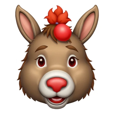 A donkey whis a red clown nose sticker