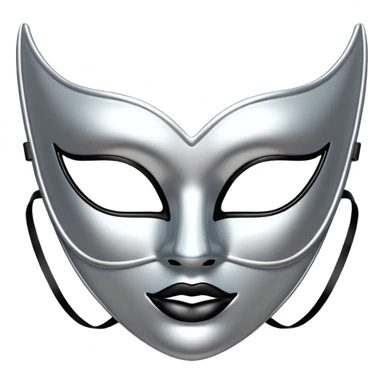 A sleek masquerade mask emoji made of polished silver chrome, smooth sensual curves, reflective metallic surface, mysterious sexy luxury vibe, minimal iOS emoji style, centered, clean white background sticker