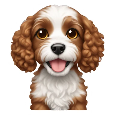 cavapoo puppy with dark red hair and white bell sticker