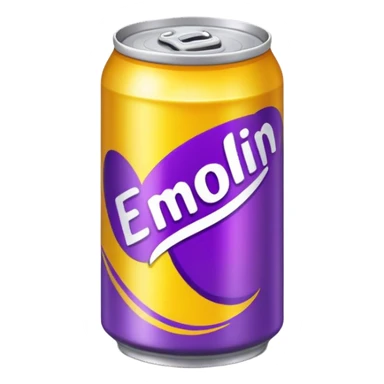 yellow soda can with purple name sticker