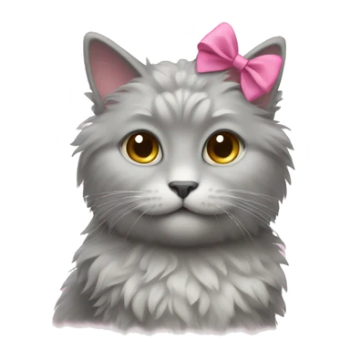 Gray fluffy cat wearing a pink bow sticker