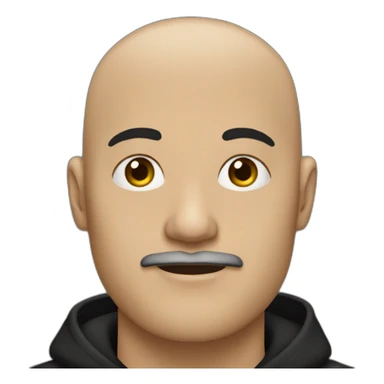 bald man with black (short) beard and no glasses in a black hoodie wearing a black cap sticker