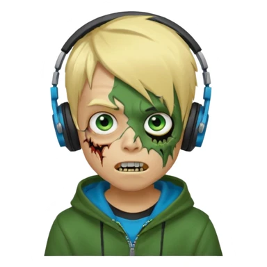 boy zombie whit blonde emo hair and eyes blue and GREEN SKIN and heandphones AND A MICROFONE AND GOLD TEETH and agesive face and the hoodie black sticker