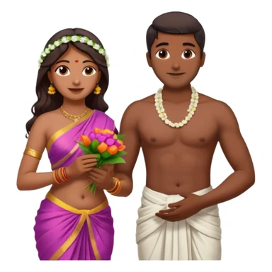 indian woman in saree and indian man in dhoti (shirtless) exchanging flower garlands  sticker