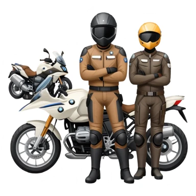 BMW motorcycles parked at a rest stop with riders taking a break sticker