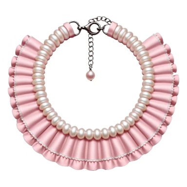 Pastel-baby-rose-pearl-pink Lolita-styled aesthetic cute kawaii choker-collar-necklace with white frills sticker