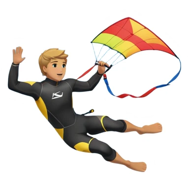 A kite surfer soaring above the waves, holding onto a kite with the wind in full force. The background showcases the ocean and sky, emphasizing the freedom, thrill, and energy of the sport. The motion of the kite and board is dynamic, capturing the excitement of kiting. sticker