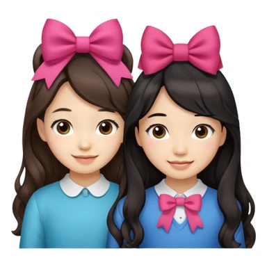 Two girls with bows they’re both Asian but one has wavy brown hair and the other has really long straight hair sticker