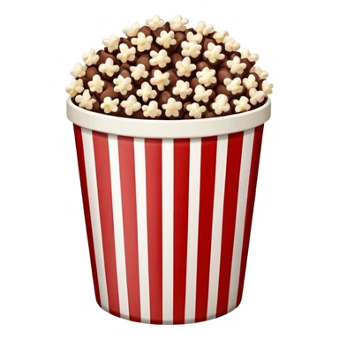 Chocolate popcorn in a paper jar with red and white vertical lineso sticker