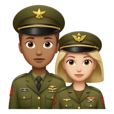 one emoji (female) wearing Army combat uniform and a second emoji (male) wearing the army green service uniform sticker