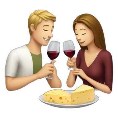 white couple drinking wine and eating cheese sticker