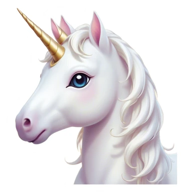 Cinematic Cute White Unicorn Portrait Emoji, Head tilted playfully and inquisitively, featuring a charming, petite form with a silky white color, a delicately flowing mane and tail, and a tiny, sparkling horn, with large, dreamy eyes full of wonder, Simplified yet irresistibly adorable features, highly detailed, glowing with a warm, enchanting glow, high shine, affectionate and lively, stylized with a touch of fairy-tale whimsy, soft glowing outline, capturing the essence of a mischievous yet endearing white unicorn that seems as if it could gallop out of the screen into your heart! sticker