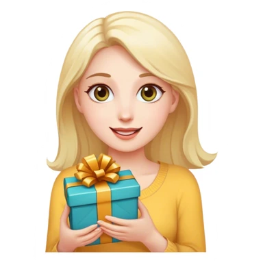 A woman whose eyes fill with happiness when she receives a gift sticker