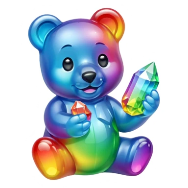 Rainbow Gummybear holding a crystal sticker