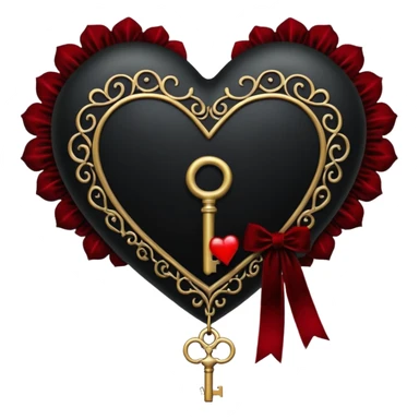 black heart with a gothic key and velvet ribbon, dark romance sticker