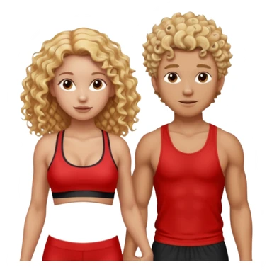 athletic man, high top fade, blonde curly hair only top only, no shirt and Athletic girl with long light red wavy long hair and black sports, Put them together kissing, or holding hands sticker