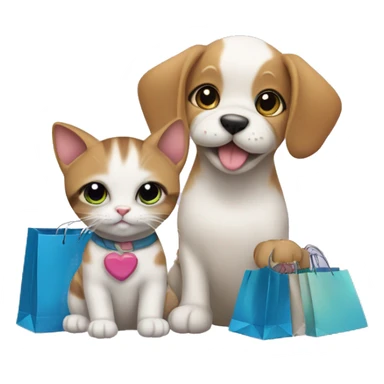 Cat and puppy with shopping bags sticker