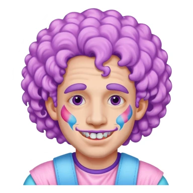 very colorful puffy violet curly haired man made out of cotton candy wearing teeth-braces and excessive face tattoos just face  sticker