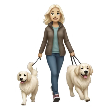 Woman walking a white golden retriever sticker