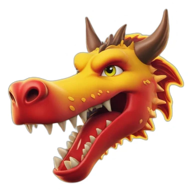 Un dragon mi loup rouge et jaune moutardes, avec des corne jaune moutard. Il qui crache du feux sticker