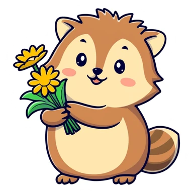 hedgehog holding a bouquet of daisy flowers sticker