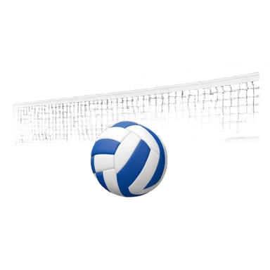 A close-up of a volleyball on the court, with the net in focus and the court markings visible. The background shows the stands filled with spectators, creating an energetic atmosphere of a volleyball match, with attention to detail on the equipment and the surrounding environment. sticker