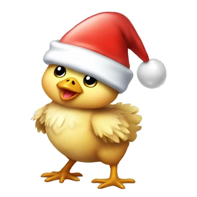 Baby chicken wearing Santa hat holding balloon sticker