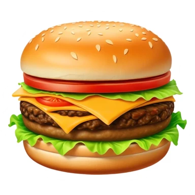 Cinematic Realistic Cheeseburger Dish Emoji, showcasing a juicy burger layered with cheese, lettuce, and tomato on a toasted bun rendered with lifelike detail and vibrant, inviting lighting. sticker