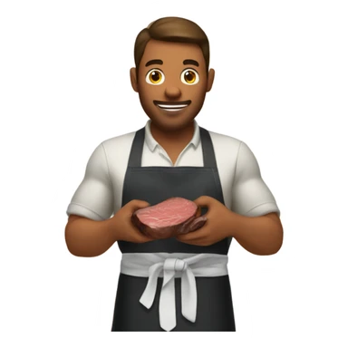 Man in an apron eating a steak with his hands  sticker